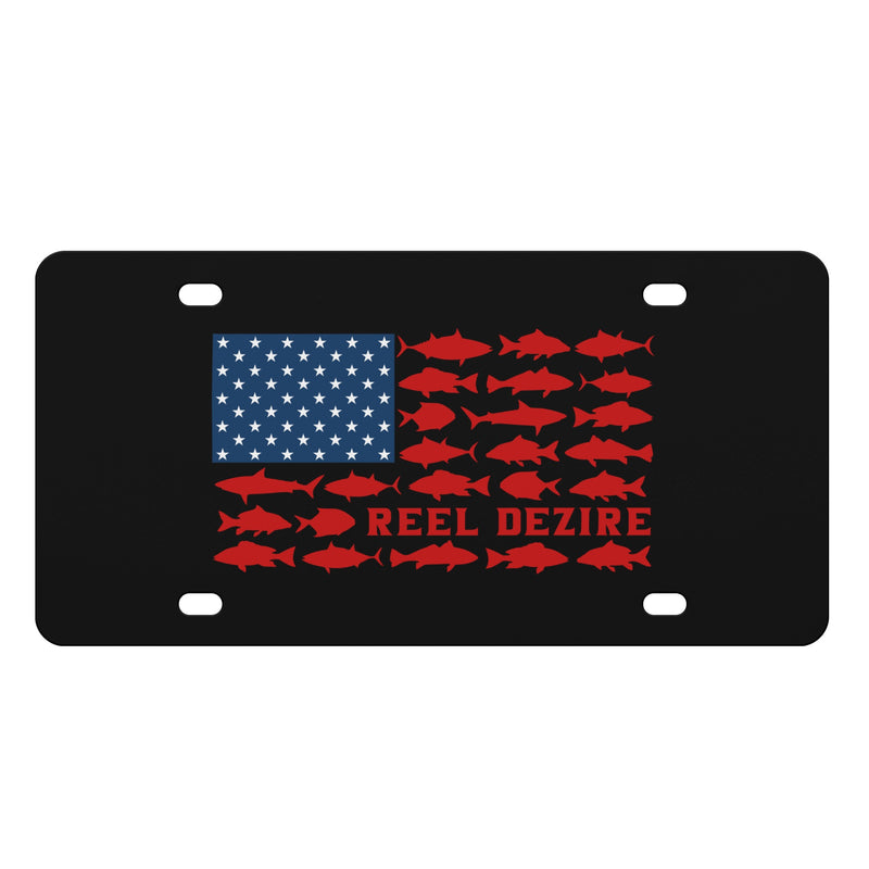 Reel Dezire USA Flag  Black License Plates