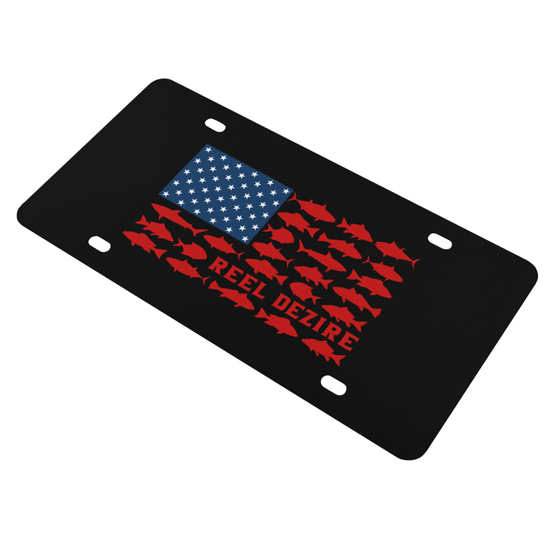 Reel Dezire USA Flag  Black License Plates