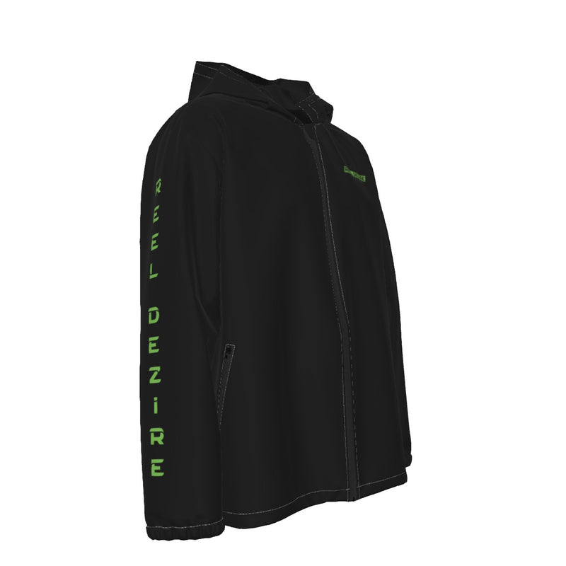 Reel Dezire Neon Green Logo Hooded Zipper Windproof Men's Jacket