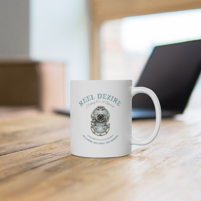 Vintage Dive Helmet   White Ceramic Mug