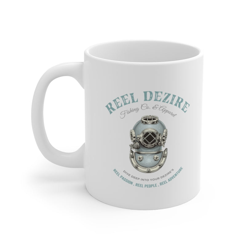 Vintage Dive Helmet   White Ceramic Mug