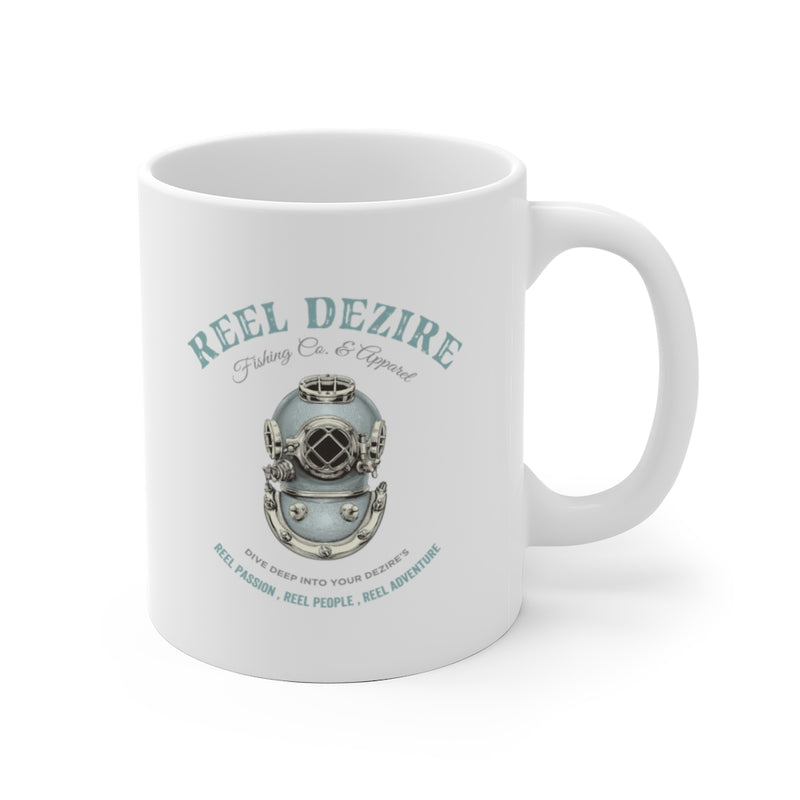 Vintage Dive Helmet   White Ceramic Mug